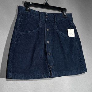 NWT Free People Five Button Blue‎ Corduroy Texture Skirt Size 10/14